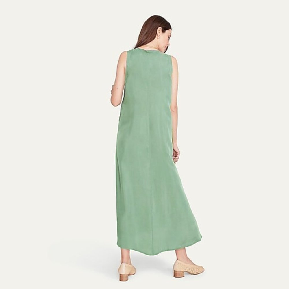 Hatch Collection maternity sage green Linnea cupro button side midi dress - Picture 3 of 8